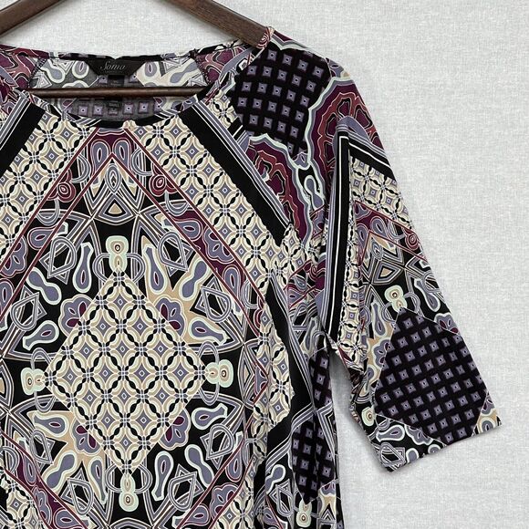 Soma Intimates‎ Top Women Size S Multicolor Geometric Boho Raglan 3/4 Sleeve - Picture 4 of 10